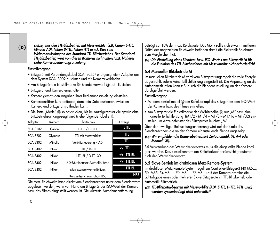 Metz MECABLITZ 45 CL-4 digital BASIC_KIT User Manual | Page 10 / 104