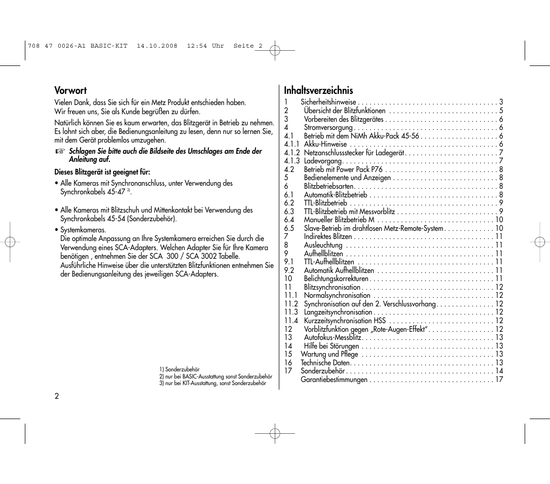 Metz MECABLITZ 45 CL-4 digital BASIC_KIT User Manual | Page 2 / 104