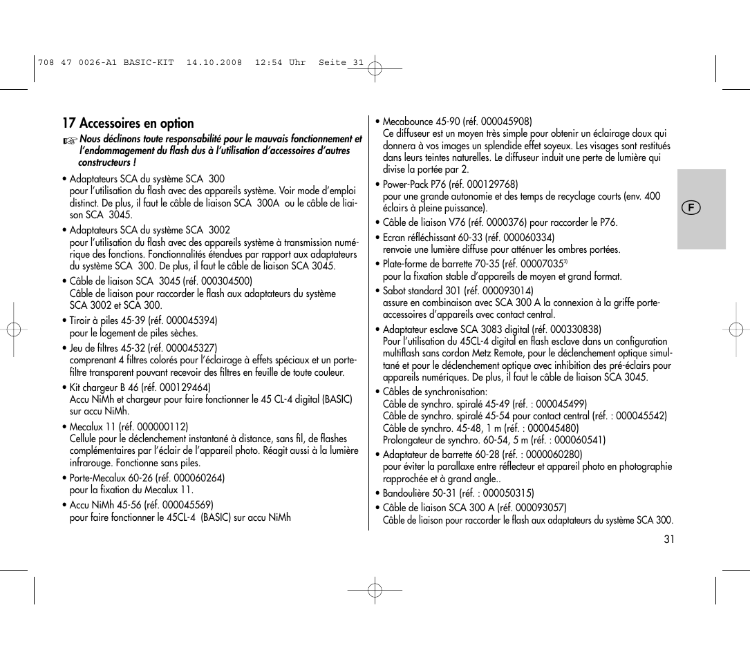 17 accessoires en option | Metz MECABLITZ 45 CL-4 digital BASIC_KIT User Manual | Page 31 / 104