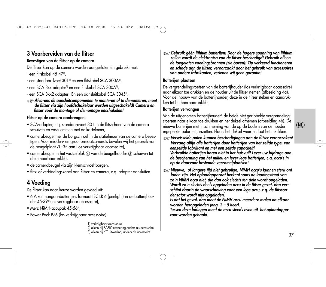 3 voorbereiden van de flitser, 4 voeding | Metz MECABLITZ 45 CL-4 digital BASIC_KIT User Manual | Page 37 / 104