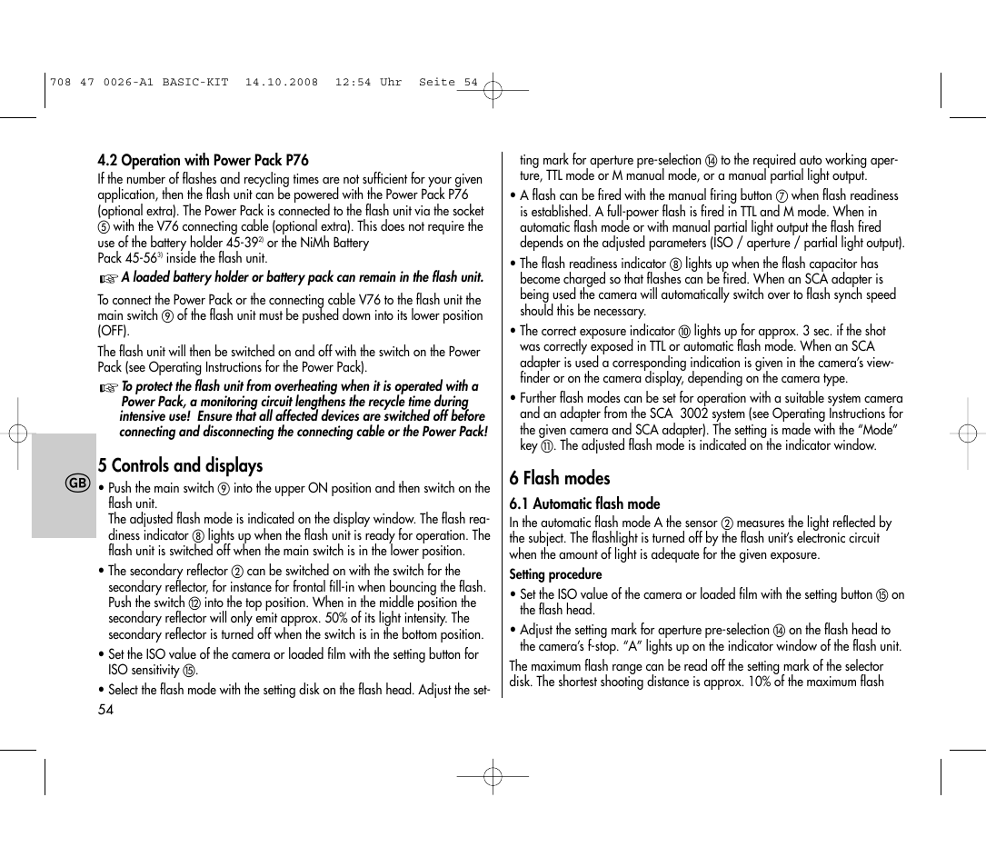 5 controls and displays, 6 flash modes | Metz MECABLITZ 45 CL-4 digital BASIC_KIT User Manual | Page 54 / 104