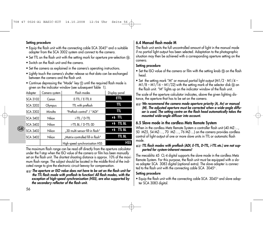 Metz MECABLITZ 45 CL-4 digital BASIC_KIT User Manual | Page 56 / 104