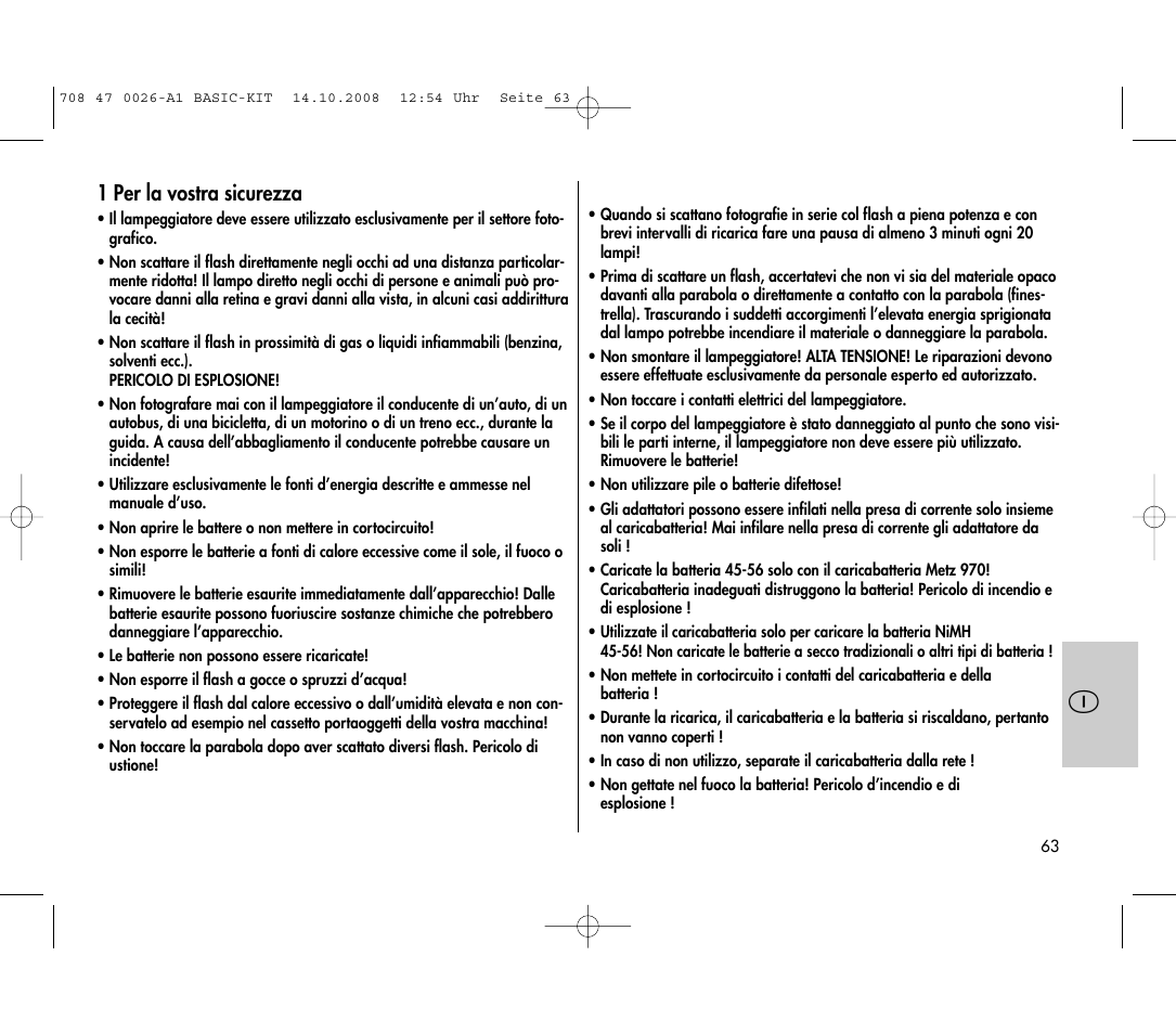 1 per la vostra sicurezza | Metz MECABLITZ 45 CL-4 digital BASIC_KIT User Manual | Page 63 / 104