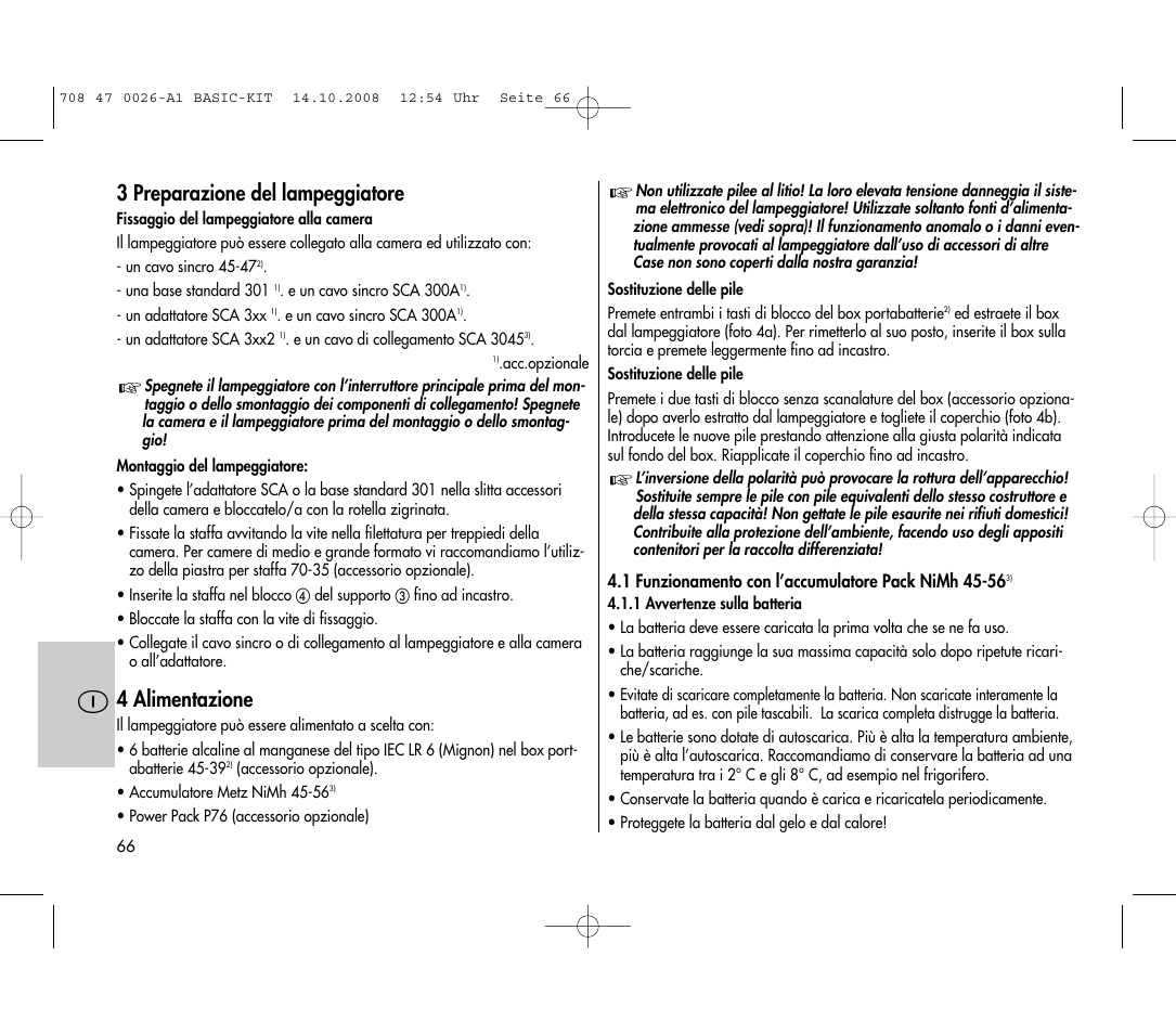 3 preparazione del lampeggiatore, 4 alimentazione | Metz MECABLITZ 45 CL-4 digital BASIC_KIT User Manual | Page 66 / 104