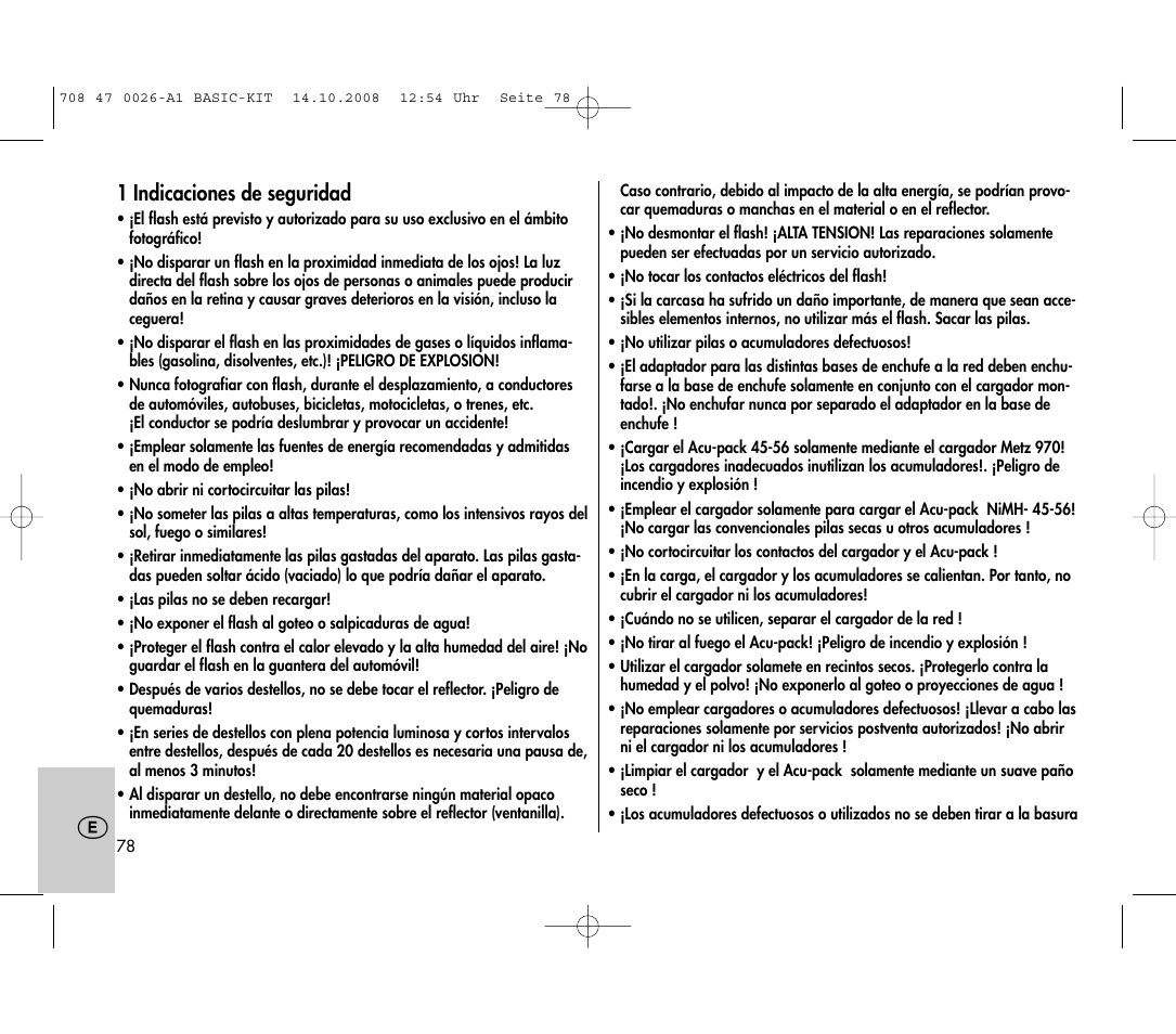 1 indicaciones de seguridad | Metz MECABLITZ 45 CL-4 digital BASIC_KIT User Manual | Page 78 / 104