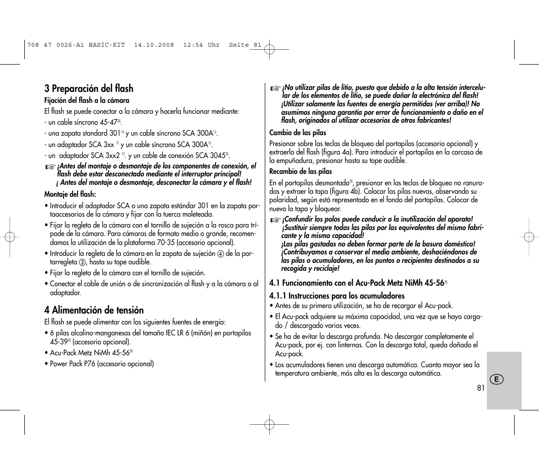 3 preparación del flash, 4 alimentación de tensión | Metz MECABLITZ 45 CL-4 digital BASIC_KIT User Manual | Page 81 / 104