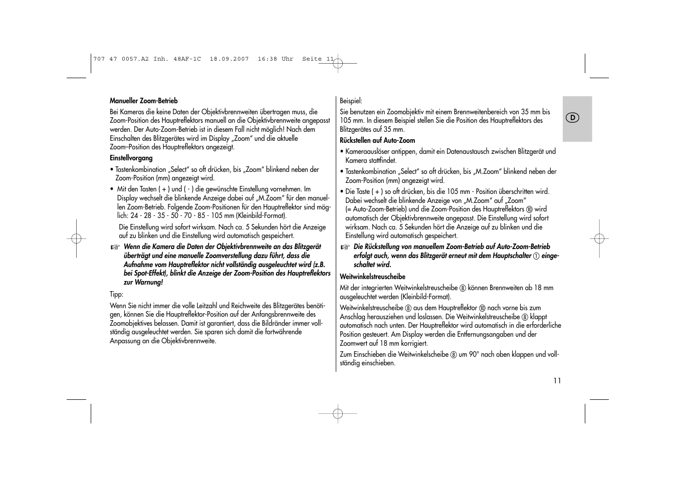 Metz MECABLITZ 48 AF-1 digital Canon User Manual | Page 11 / 136