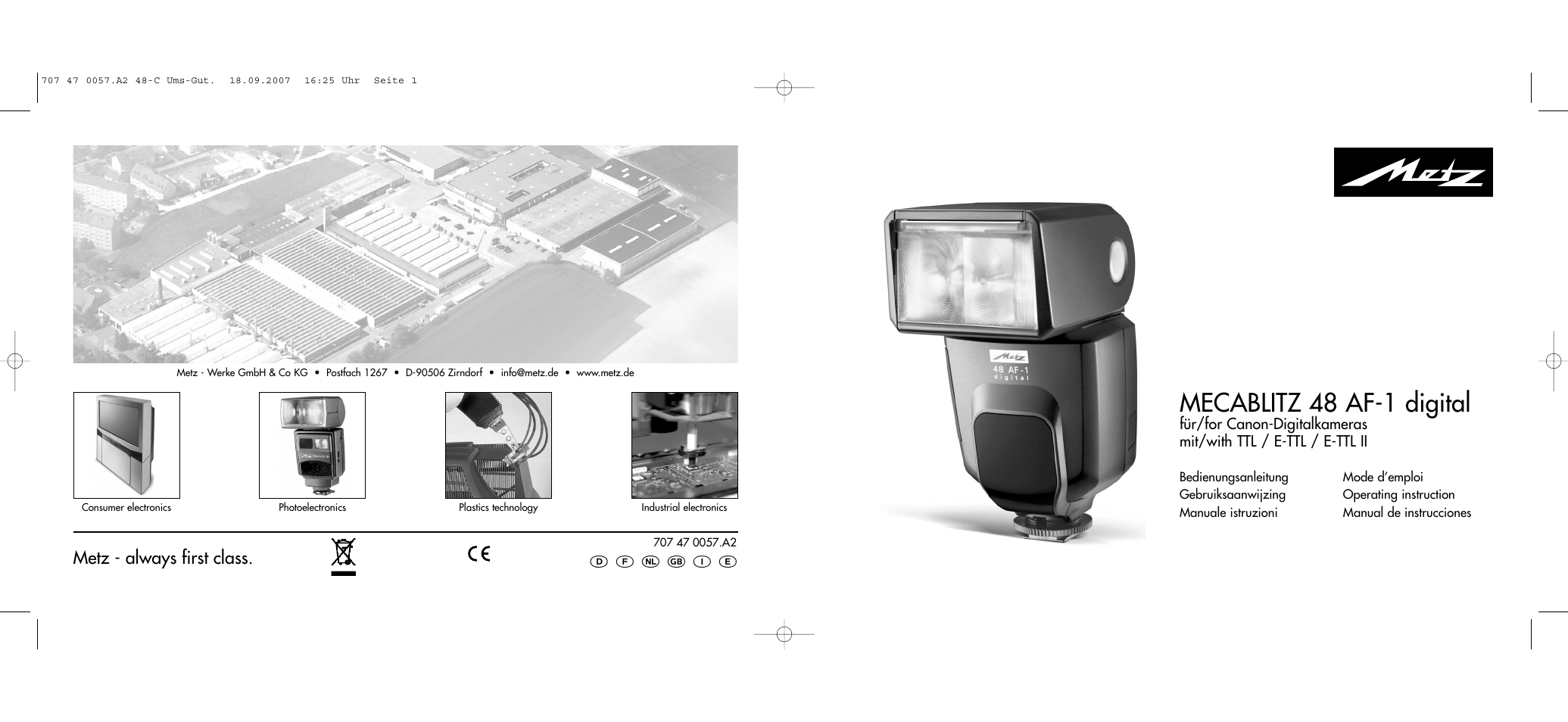 Mecablitz 48 af-1 digital | Metz MECABLITZ 48 AF-1 digital Canon User Manual | Page 136 / 136