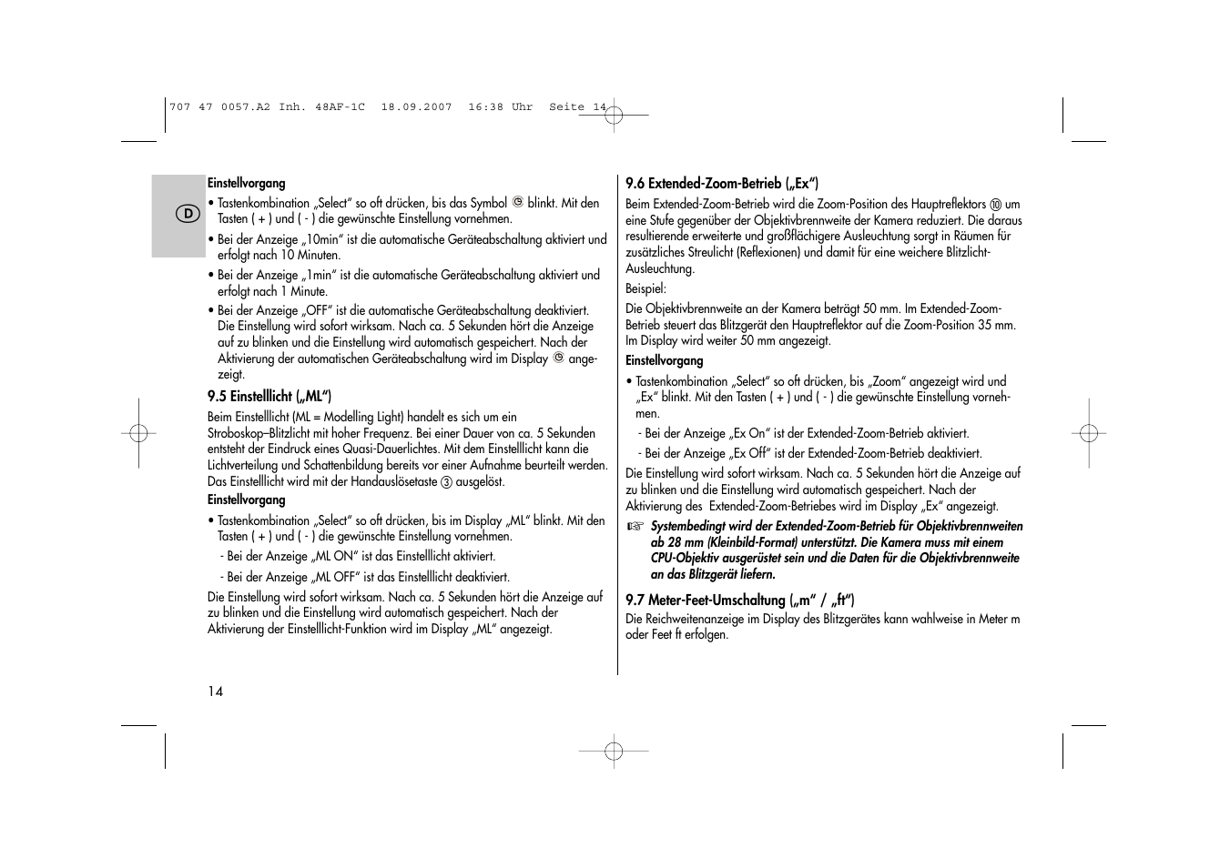 Metz MECABLITZ 48 AF-1 digital Canon User Manual | Page 14 / 136