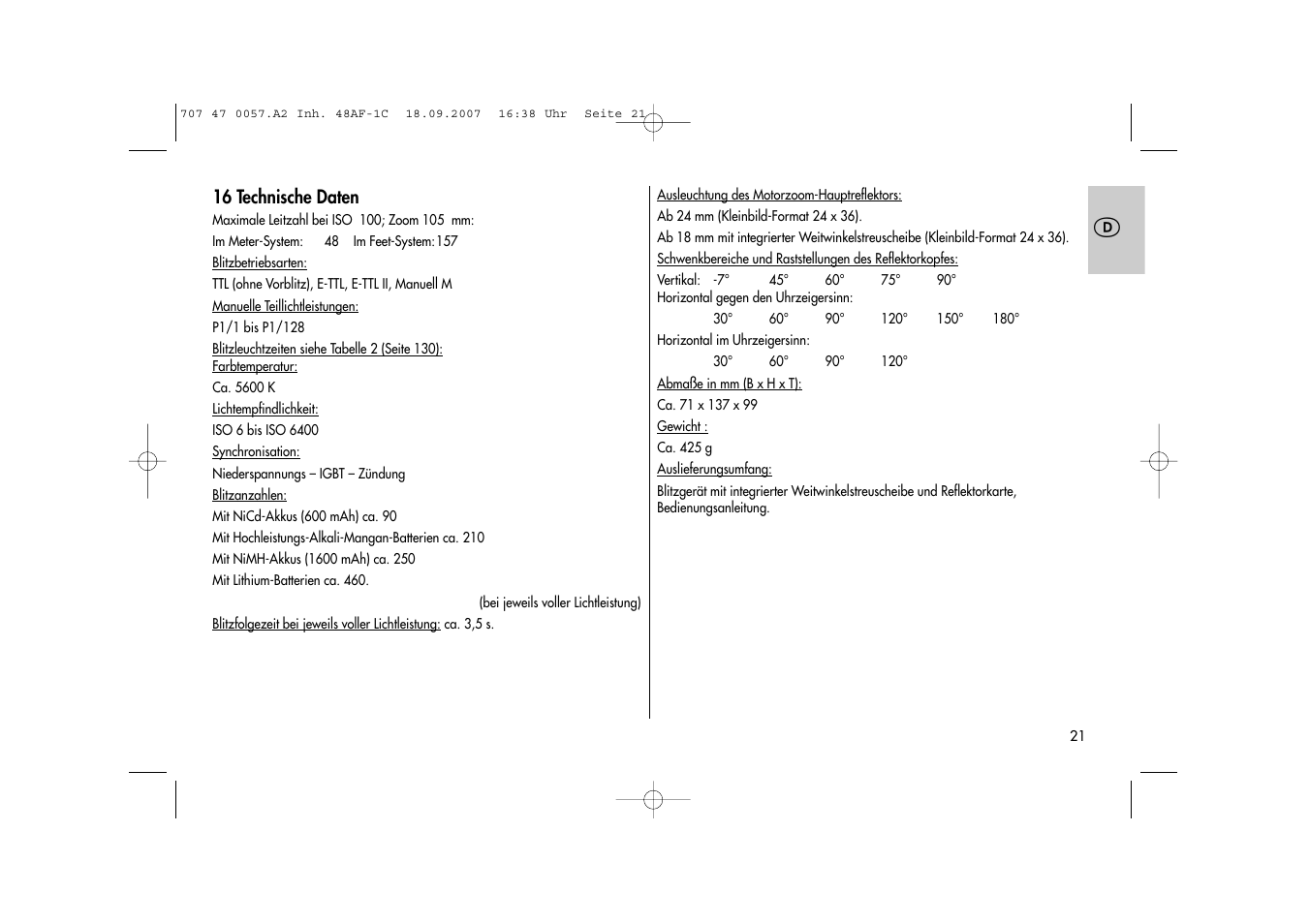 Metz MECABLITZ 48 AF-1 digital Canon User Manual | Page 21 / 136