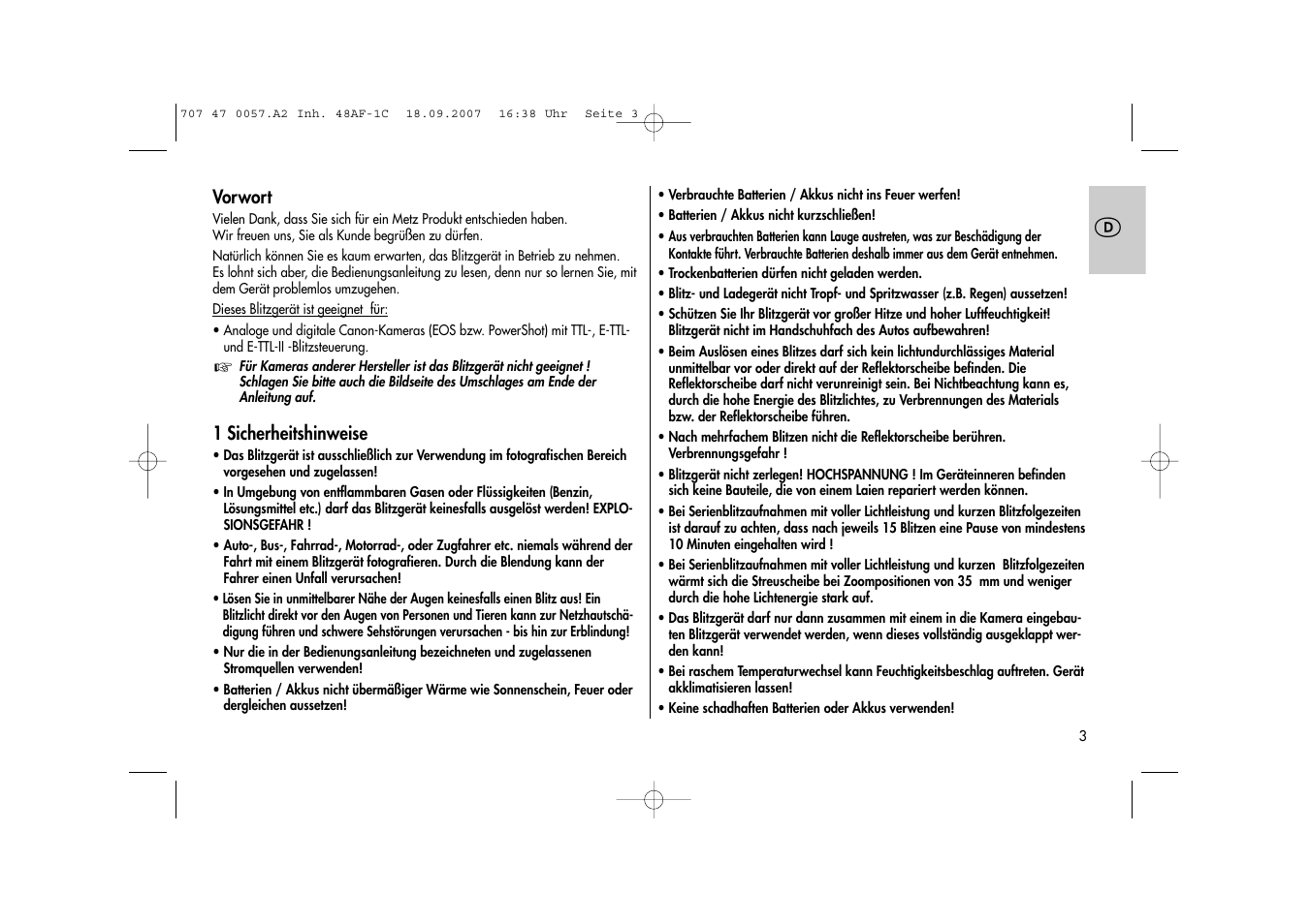 Metz MECABLITZ 48 AF-1 digital Canon User Manual | Page 3 / 136