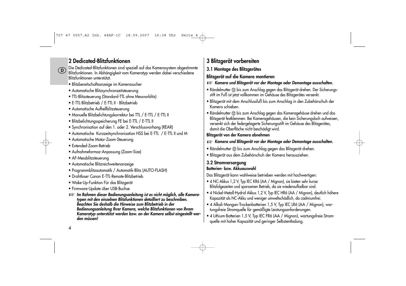 Metz MECABLITZ 48 AF-1 digital Canon User Manual | Page 4 / 136