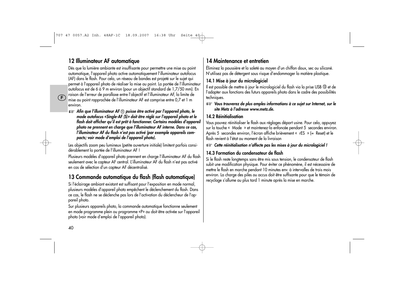 Metz MECABLITZ 48 AF-1 digital Canon User Manual | Page 40 / 136