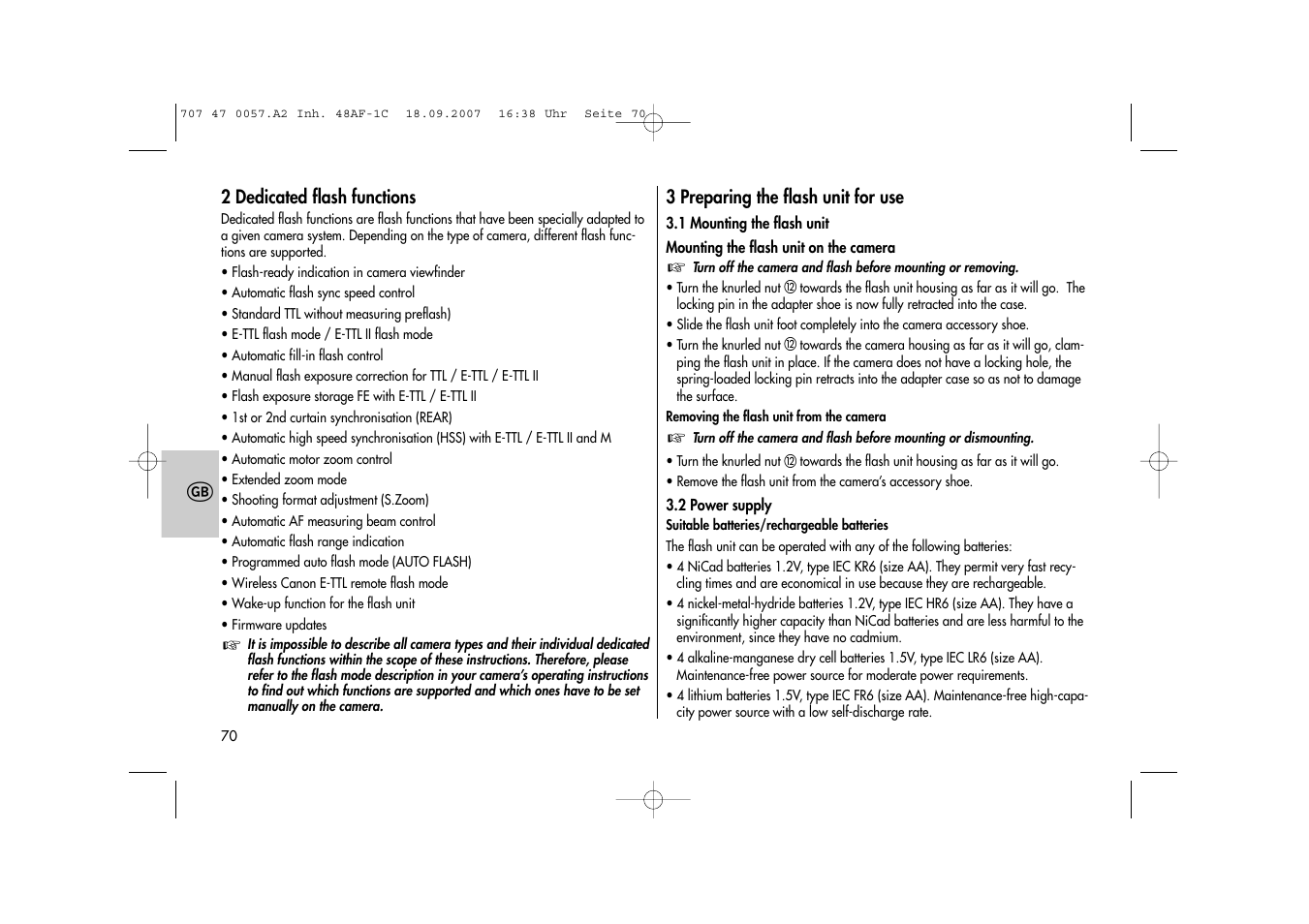 Metz MECABLITZ 48 AF-1 digital Canon User Manual | Page 70 / 136