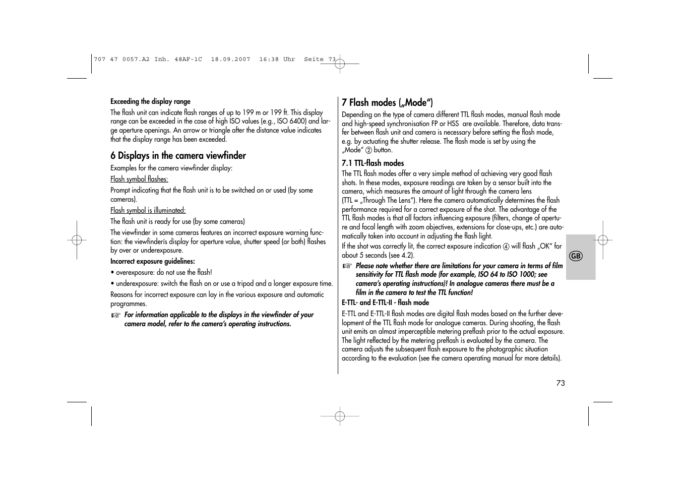Metz MECABLITZ 48 AF-1 digital Canon User Manual | Page 73 / 136
