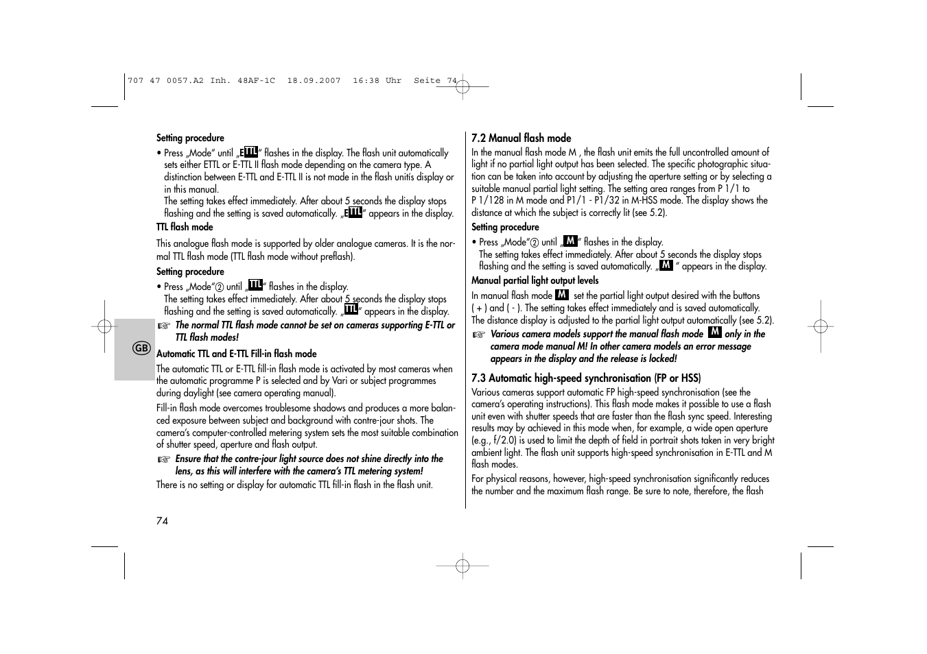 Metz MECABLITZ 48 AF-1 digital Canon User Manual | Page 74 / 136