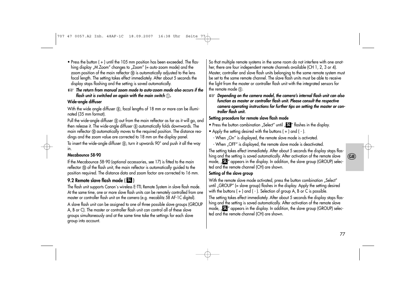 Metz MECABLITZ 48 AF-1 digital Canon User Manual | Page 77 / 136