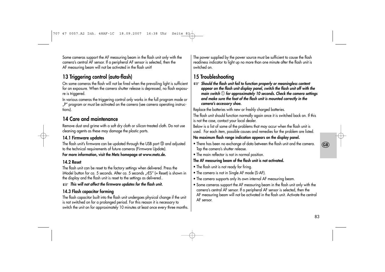 Metz MECABLITZ 48 AF-1 digital Canon User Manual | Page 83 / 136