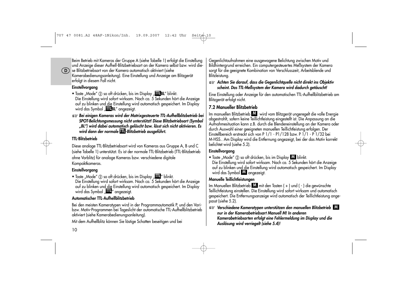 Metz MECABLITZ 48 AF-1 digital Nikon User Manual | Page 10 / 139