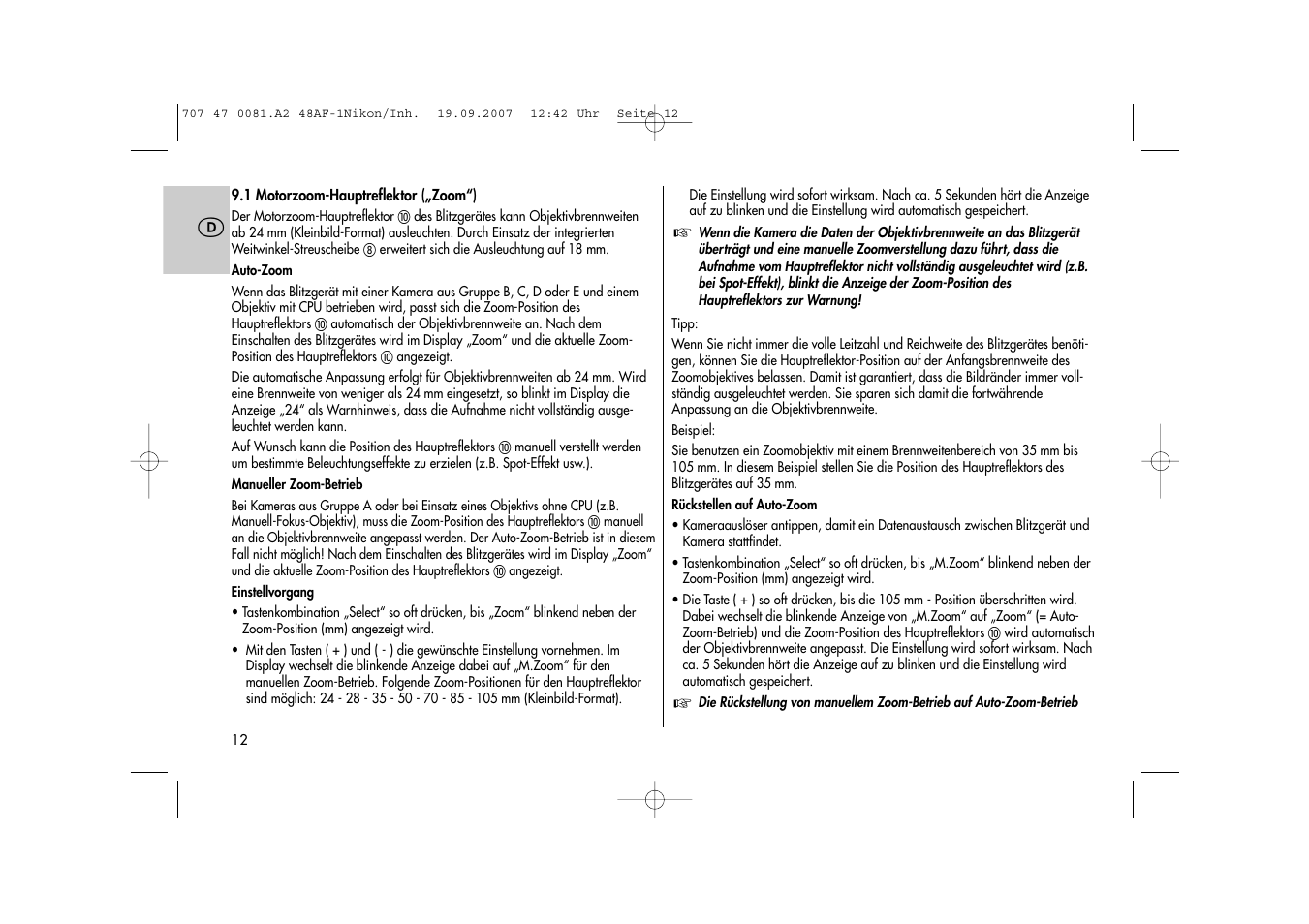 Metz MECABLITZ 48 AF-1 digital Nikon User Manual | Page 12 / 139