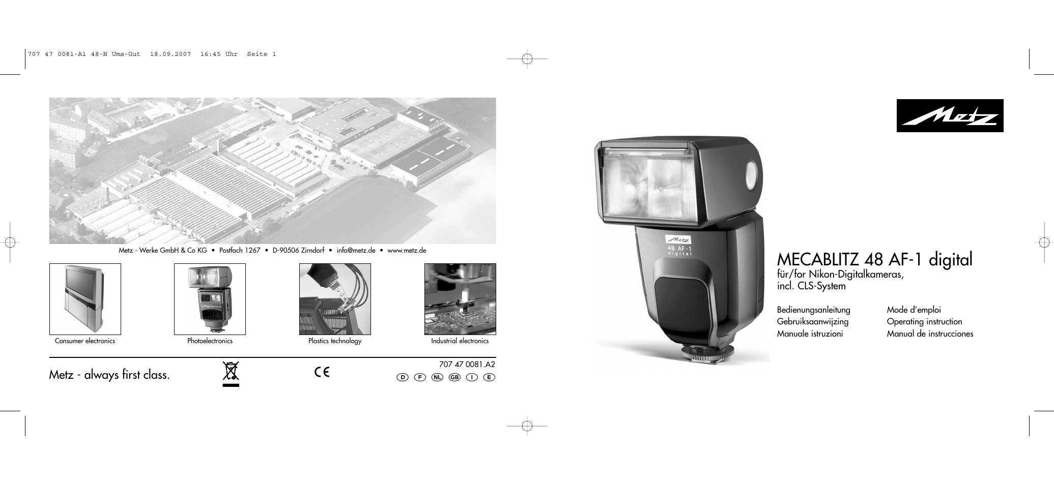 Mecablitz 48 af-1 digital | Metz MECABLITZ 48 AF-1 digital Nikon User Manual | Page 139 / 139