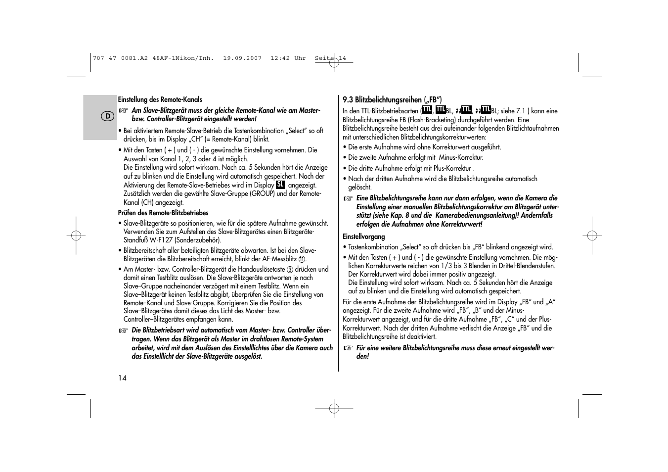 Metz MECABLITZ 48 AF-1 digital Nikon User Manual | Page 14 / 139