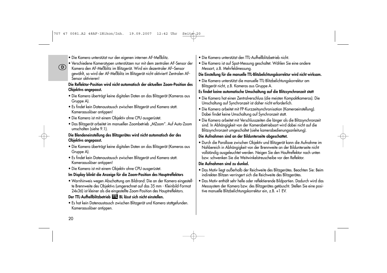 Metz MECABLITZ 48 AF-1 digital Nikon User Manual | Page 20 / 139