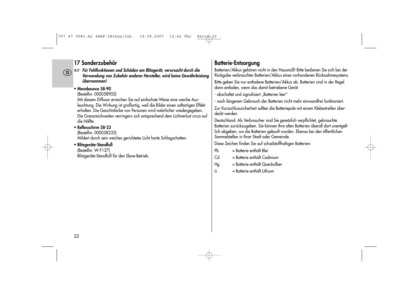Metz MECABLITZ 48 AF-1 digital Nikon User Manual | Page 22 / 139