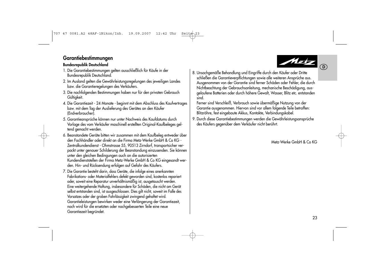 Metz MECABLITZ 48 AF-1 digital Nikon User Manual | Page 23 / 139