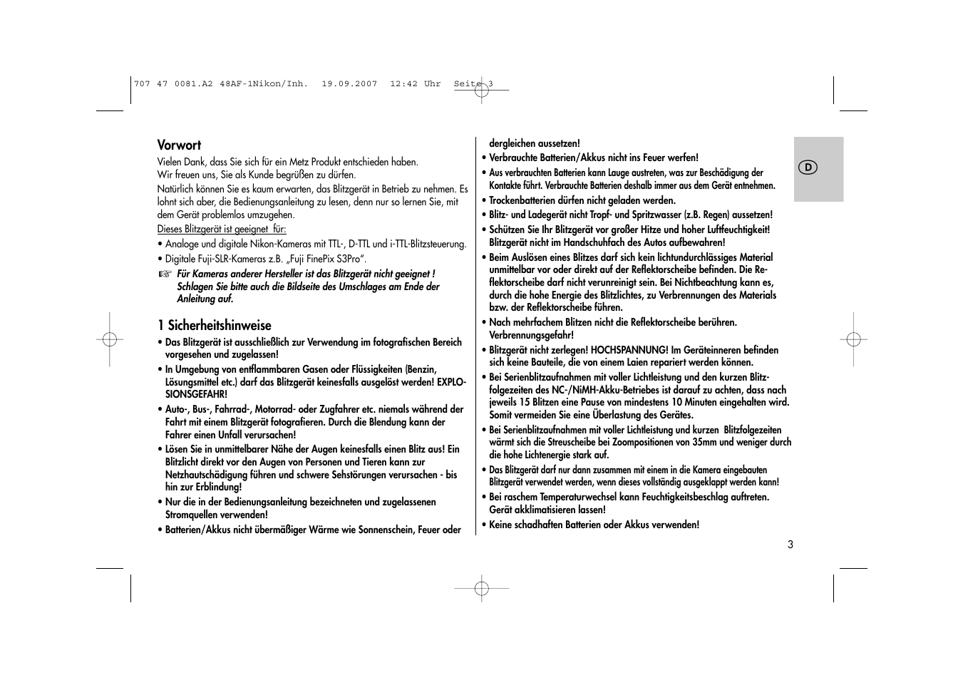 Metz MECABLITZ 48 AF-1 digital Nikon User Manual | Page 3 / 139