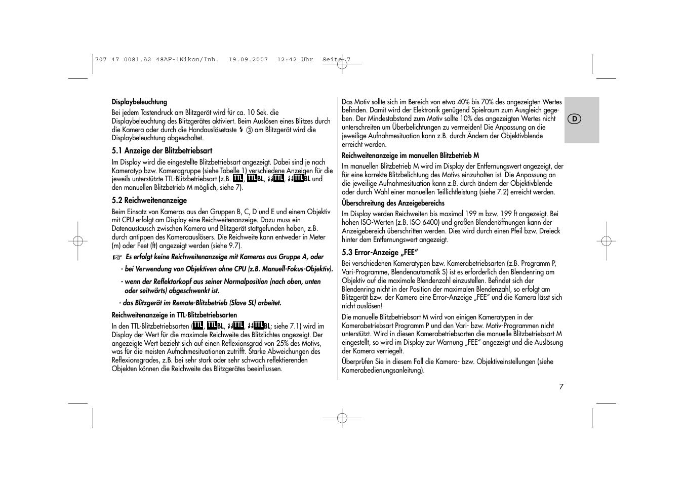 Metz MECABLITZ 48 AF-1 digital Nikon User Manual | Page 7 / 139