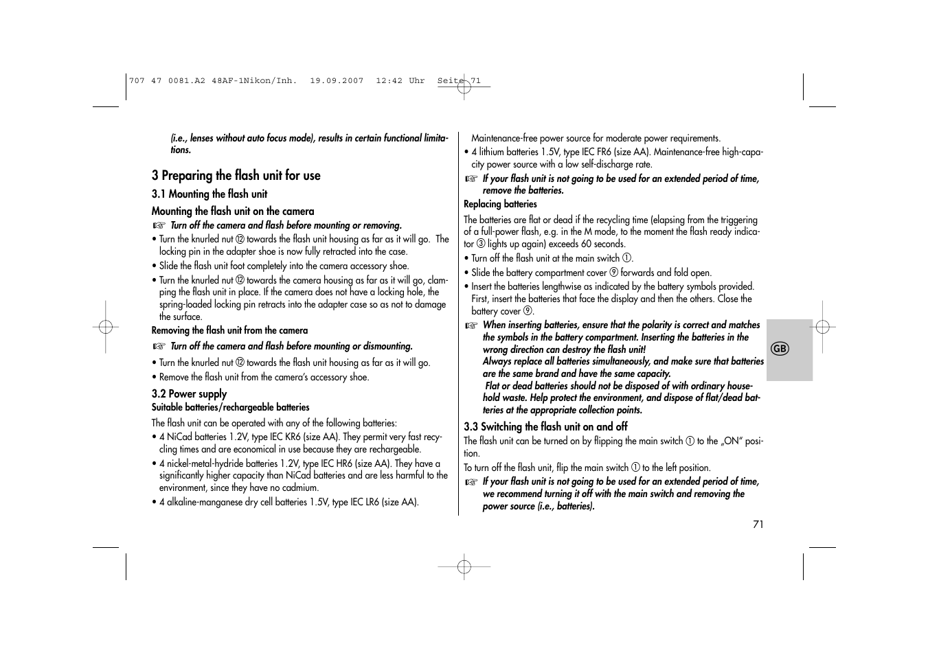 Metz MECABLITZ 48 AF-1 digital Nikon User Manual | Page 71 / 139