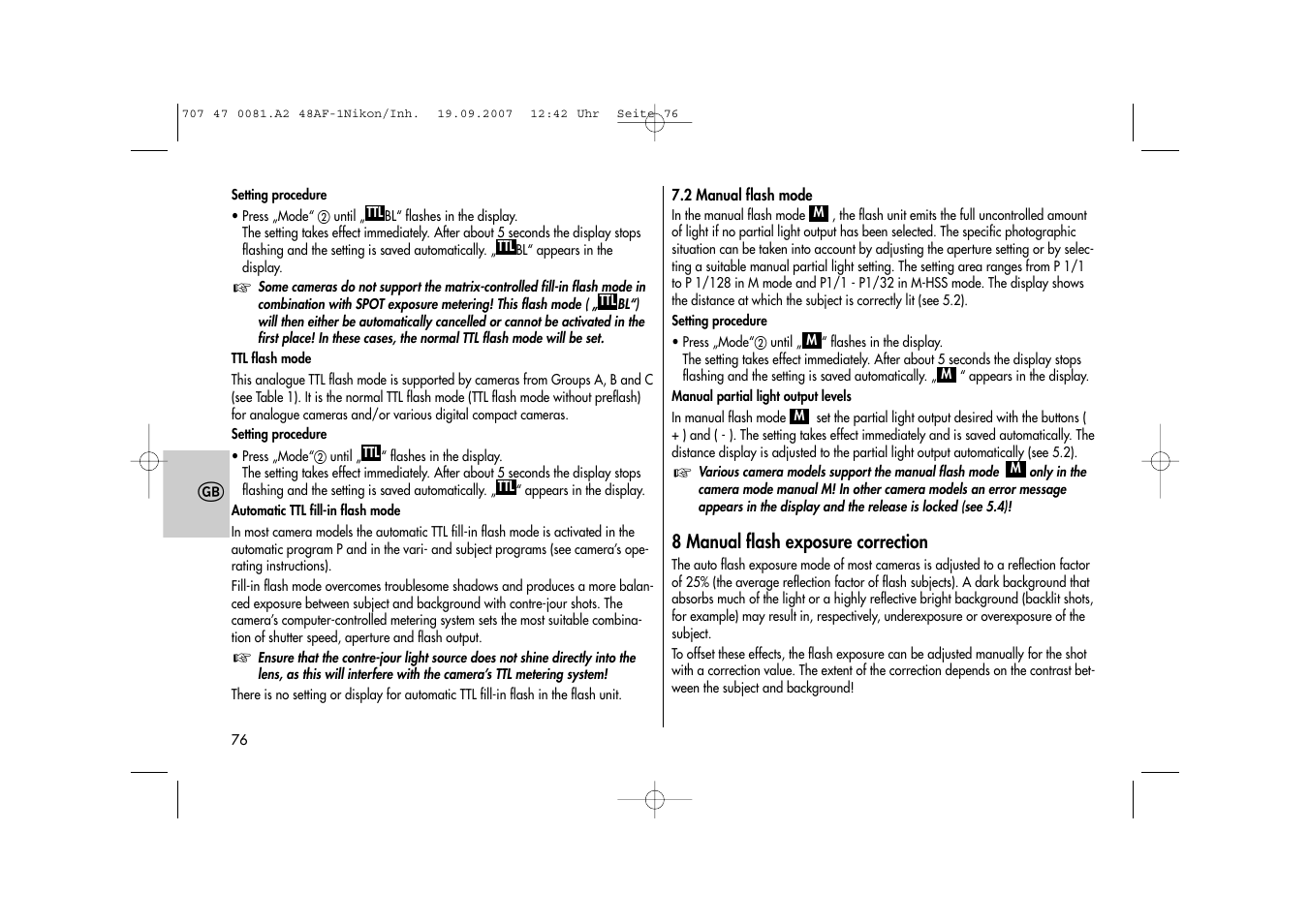 Metz MECABLITZ 48 AF-1 digital Nikon User Manual | Page 76 / 139