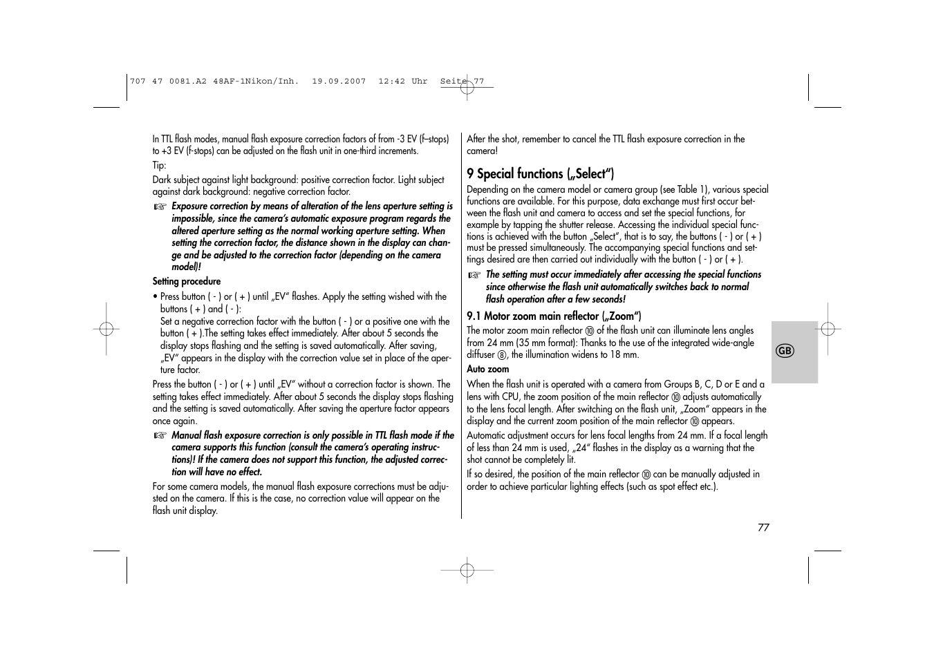 Metz MECABLITZ 48 AF-1 digital Nikon User Manual | Page 77 / 139