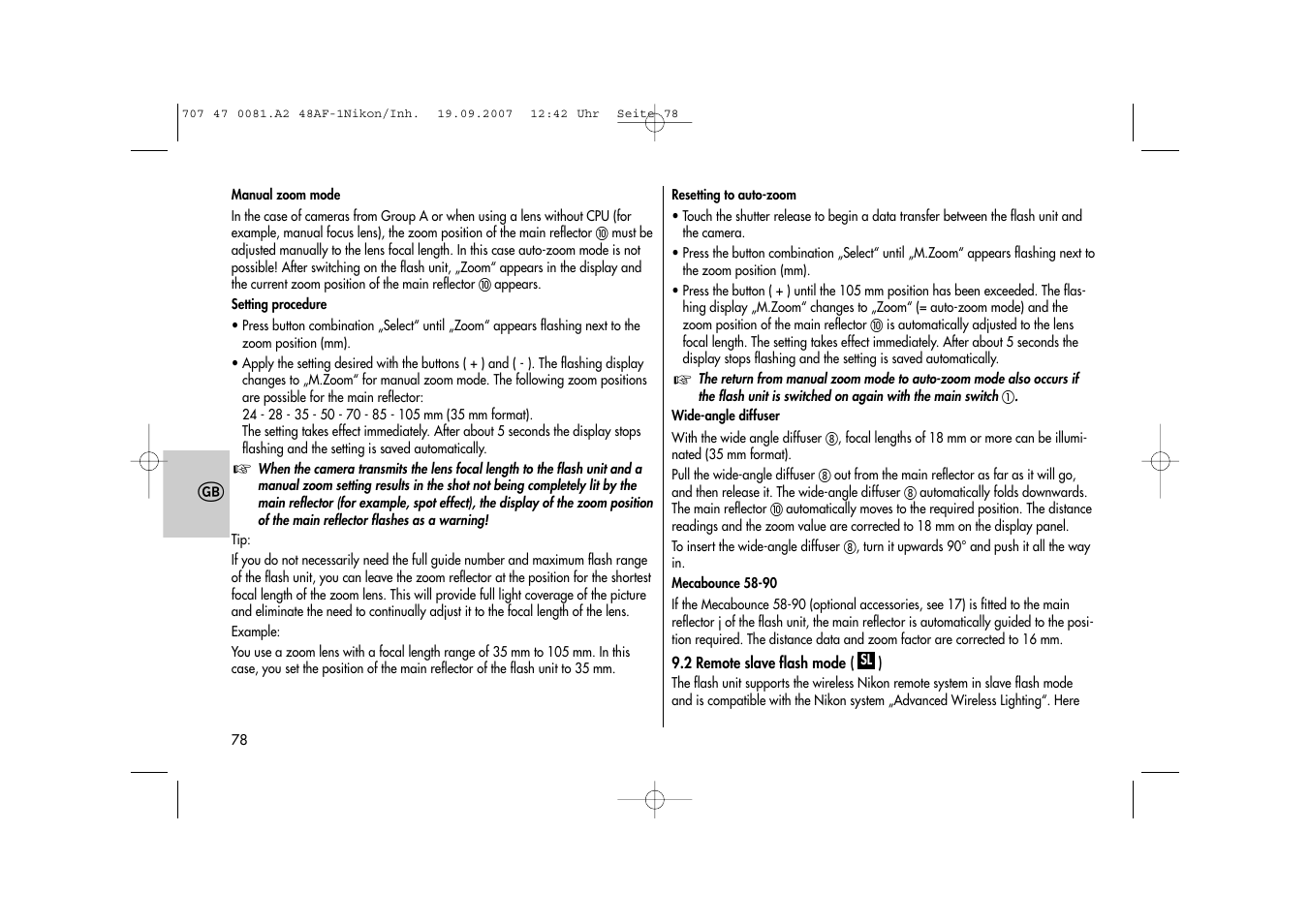 Metz MECABLITZ 48 AF-1 digital Nikon User Manual | Page 78 / 139