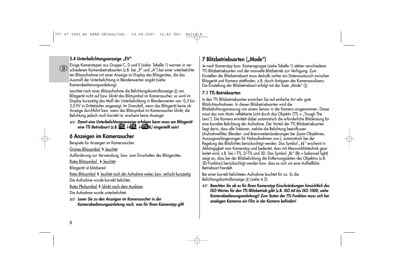 Metz MECABLITZ 48 AF-1 digital Nikon User Manual | Page 8 / 139
