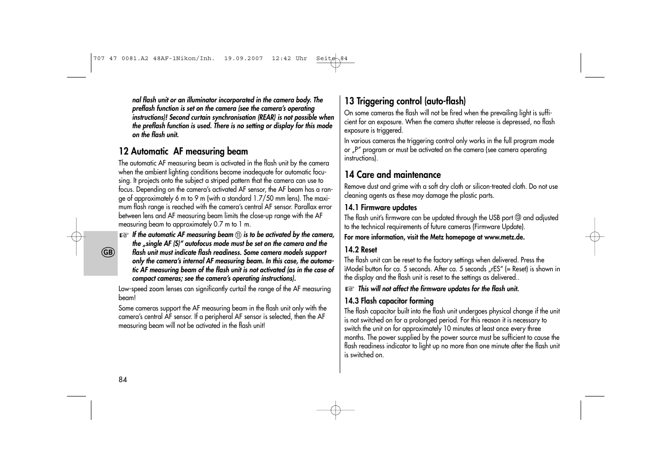Metz MECABLITZ 48 AF-1 digital Nikon User Manual | Page 84 / 139