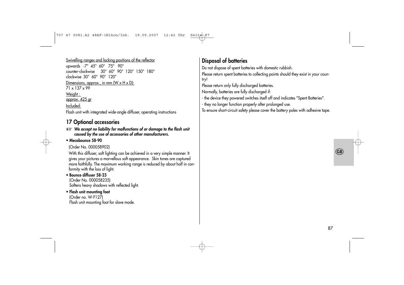 Metz MECABLITZ 48 AF-1 digital Nikon User Manual | Page 87 / 139