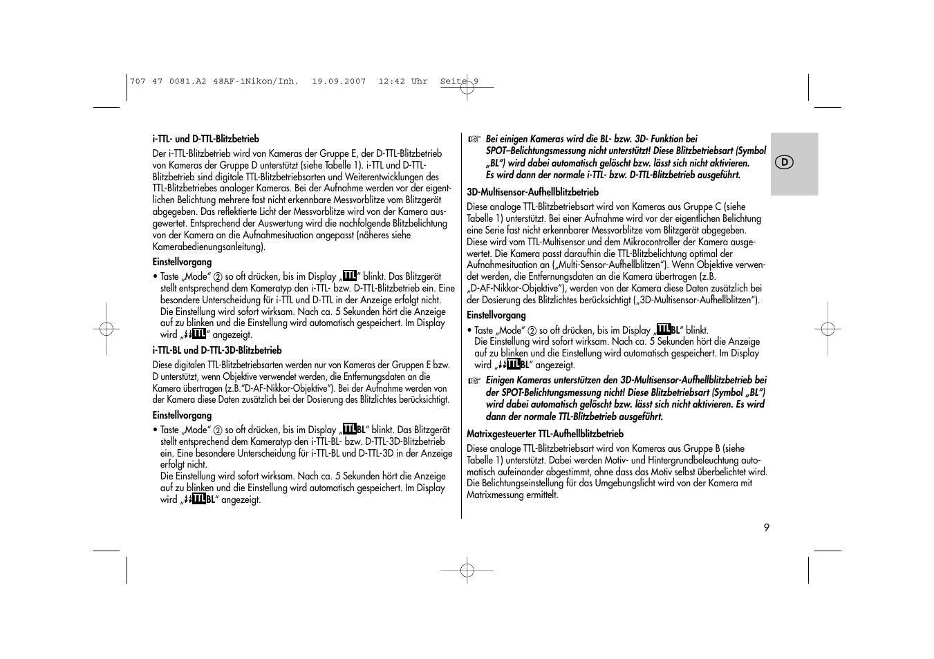 Metz MECABLITZ 48 AF-1 digital Nikon User Manual | Page 9 / 139