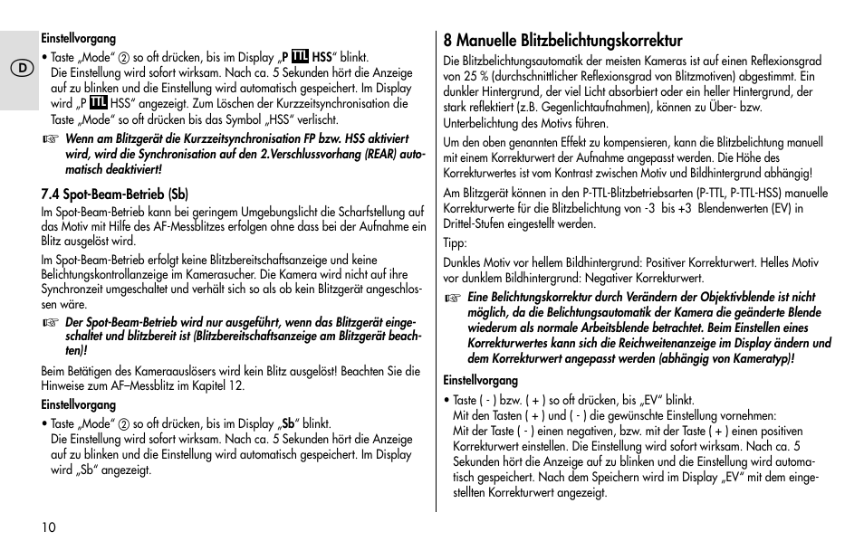 Metz MECABLITZ 48 AF-1 digital Pentax User Manual | Page 10 / 140