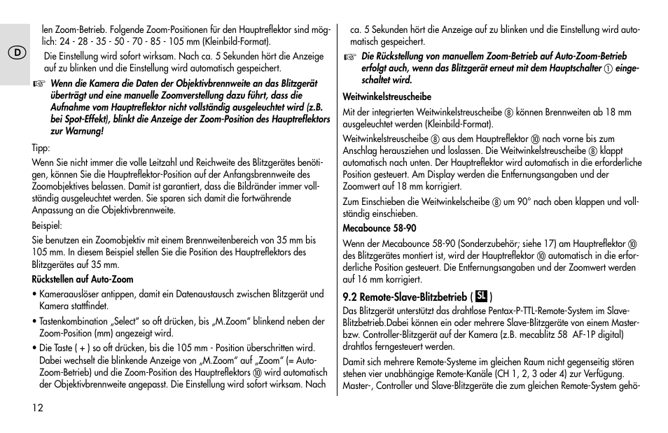 Metz MECABLITZ 48 AF-1 digital Pentax User Manual | Page 12 / 140