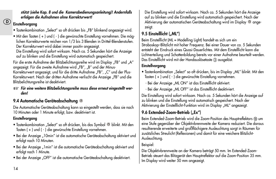 Metz MECABLITZ 48 AF-1 digital Pentax User Manual | Page 14 / 140