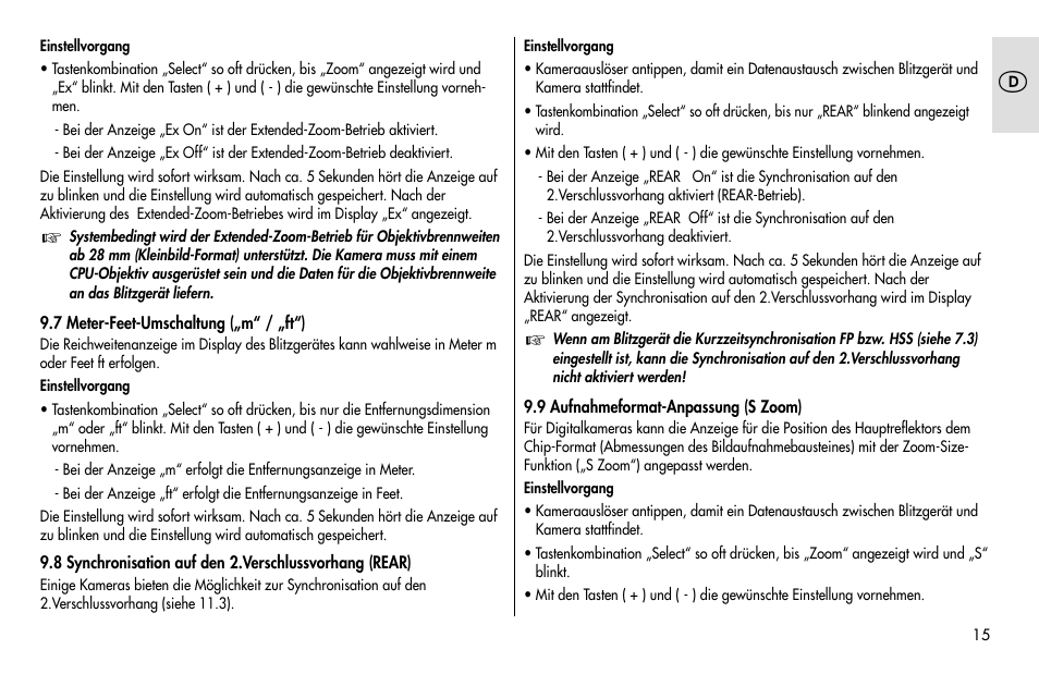 Metz MECABLITZ 48 AF-1 digital Pentax User Manual | Page 15 / 140