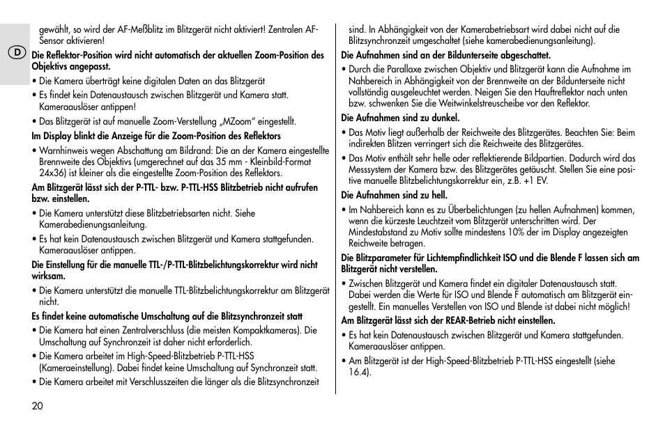 Metz MECABLITZ 48 AF-1 digital Pentax User Manual | Page 20 / 140