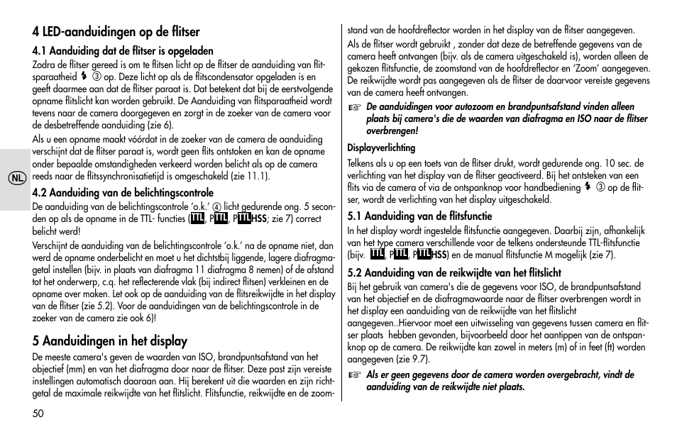 4 led-aanduidingen op de flitser, 5 aanduidingen in het display | Metz MECABLITZ 48 AF-1 digital Pentax User Manual | Page 50 / 140