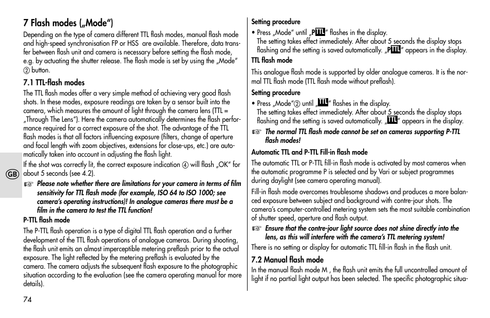 Metz MECABLITZ 48 AF-1 digital Pentax User Manual | Page 74 / 140
