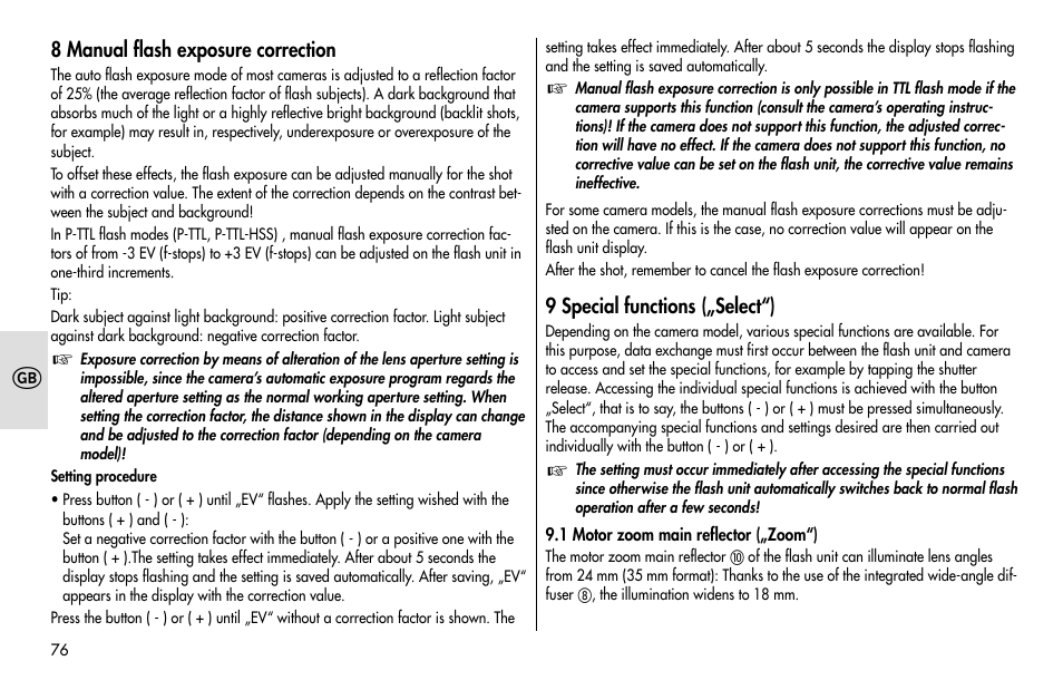 Metz MECABLITZ 48 AF-1 digital Pentax User Manual | Page 76 / 140