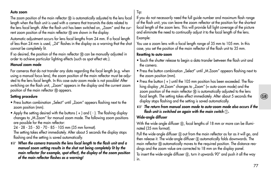 Metz MECABLITZ 48 AF-1 digital Pentax User Manual | Page 77 / 140