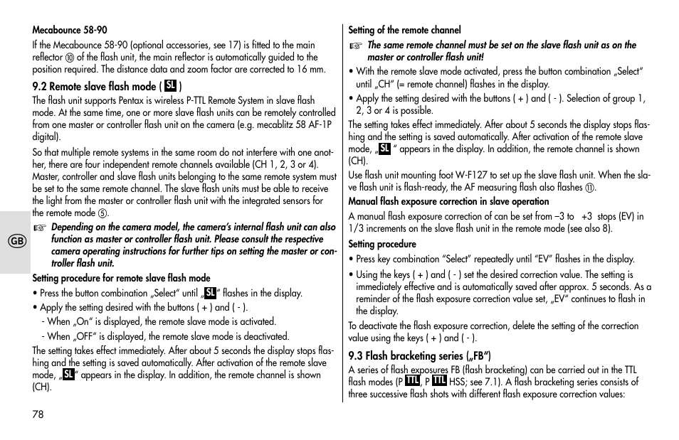 Metz MECABLITZ 48 AF-1 digital Pentax User Manual | Page 78 / 140