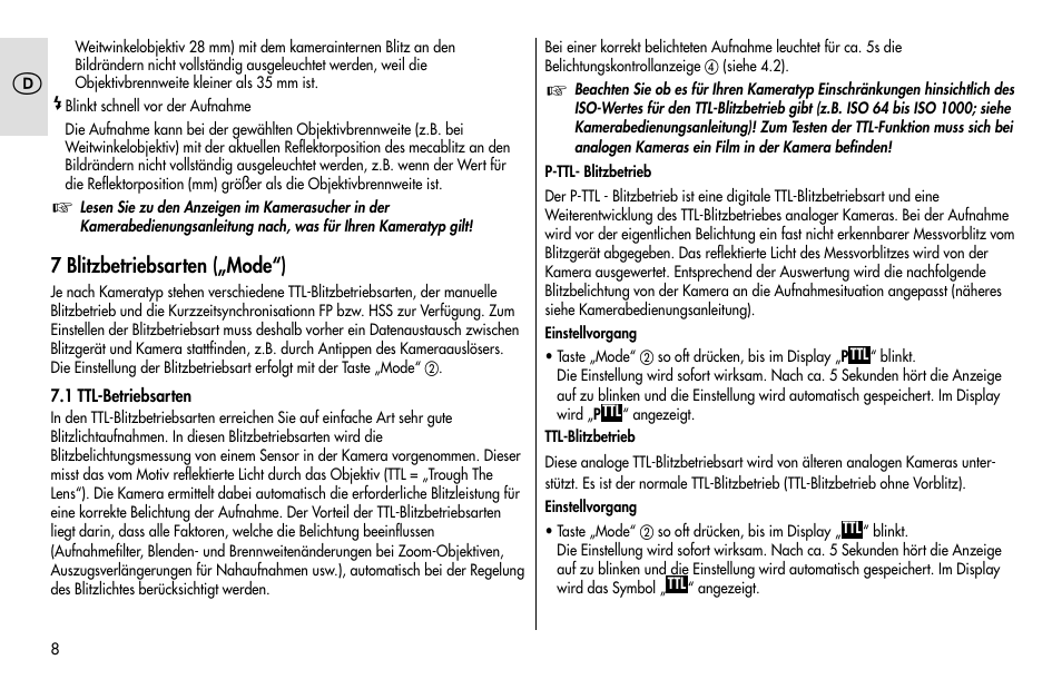 Metz MECABLITZ 48 AF-1 digital Pentax User Manual | Page 8 / 140